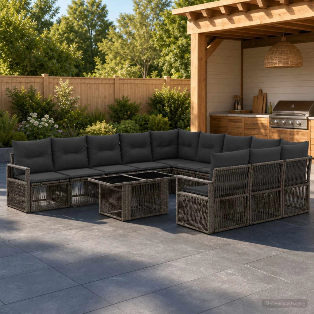 Set Divano da Giardino 12 pz Grigio e Grigio Scuro polyrattan 3437162
