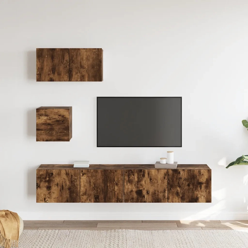 Set di Mobili Porta TV 4 pz Rovere Fumo in Legno Multistrato 3114643