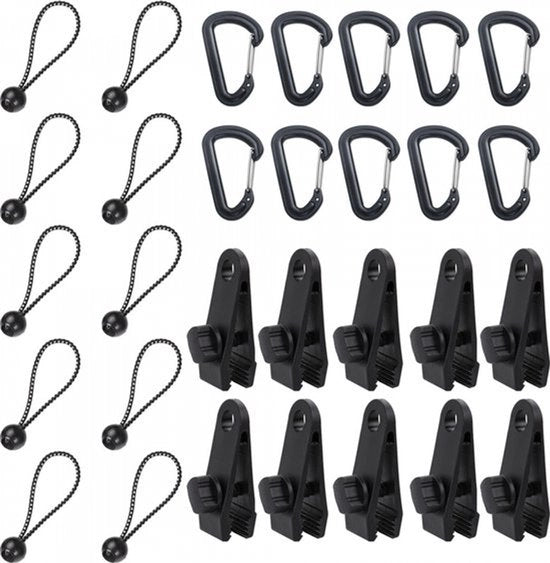 Set di Clip per Vela - Clip per Vela - 30 Pezzi - Campeggio - Clip per Vela - Anelli per Vela - Clip per Tenda - Clip per Tenda Rapida - Clip di Avvistamento per Vela - Ferma per Tarpaulin, Campeggio, Caravan, Picnic