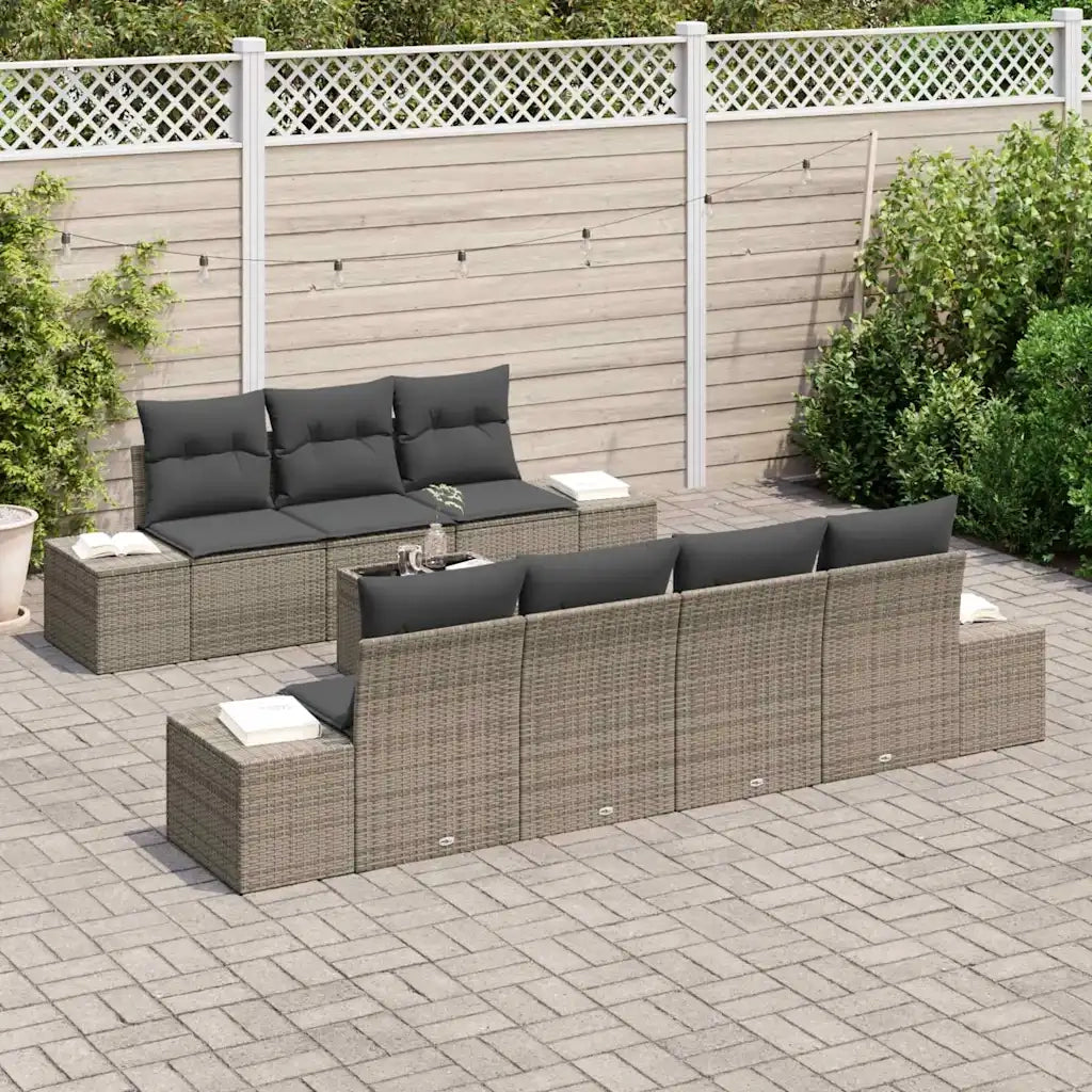 Set Divano da Giardino con cuscino 8 pcs Grigio polyrattan
