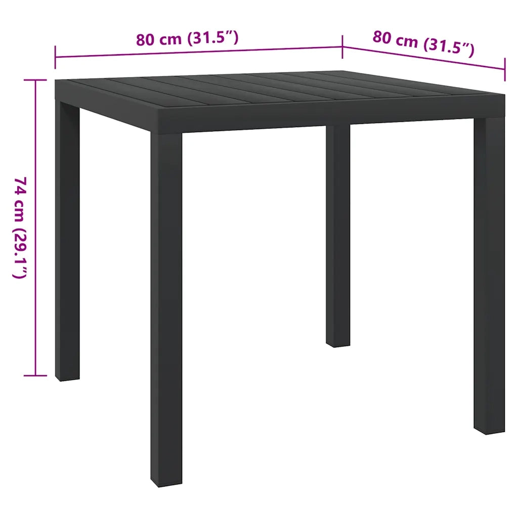 Tavolo da Giardino Nero 80x80x74 cm in Alluminio e WPC 42790