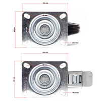 Set 4 ruote piroettanti, freno doppio blocco, Rotella 100mm max 70kg, metallo e gomma piena