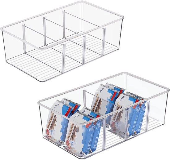 Organizzatore per frigorifero 2 in 1 con 4 compartimenti, contenitore per alimenti BPA gratuito per pile da cucina per teiere, snack e spezie