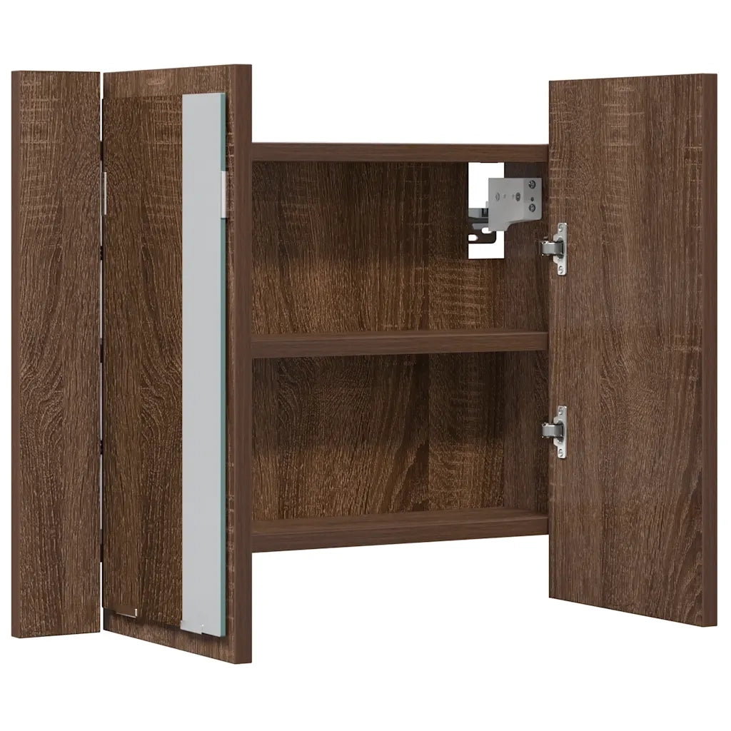 Mobile Specchio LED-Armadietto a Specchio da Bagno Rovere Marrone 60x12x45cm Legno Multistrato