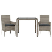 Set da Pranzo da Giardino 3pz | Set Salotto da Giardino con Cuscini in Polyrattan e Vetro