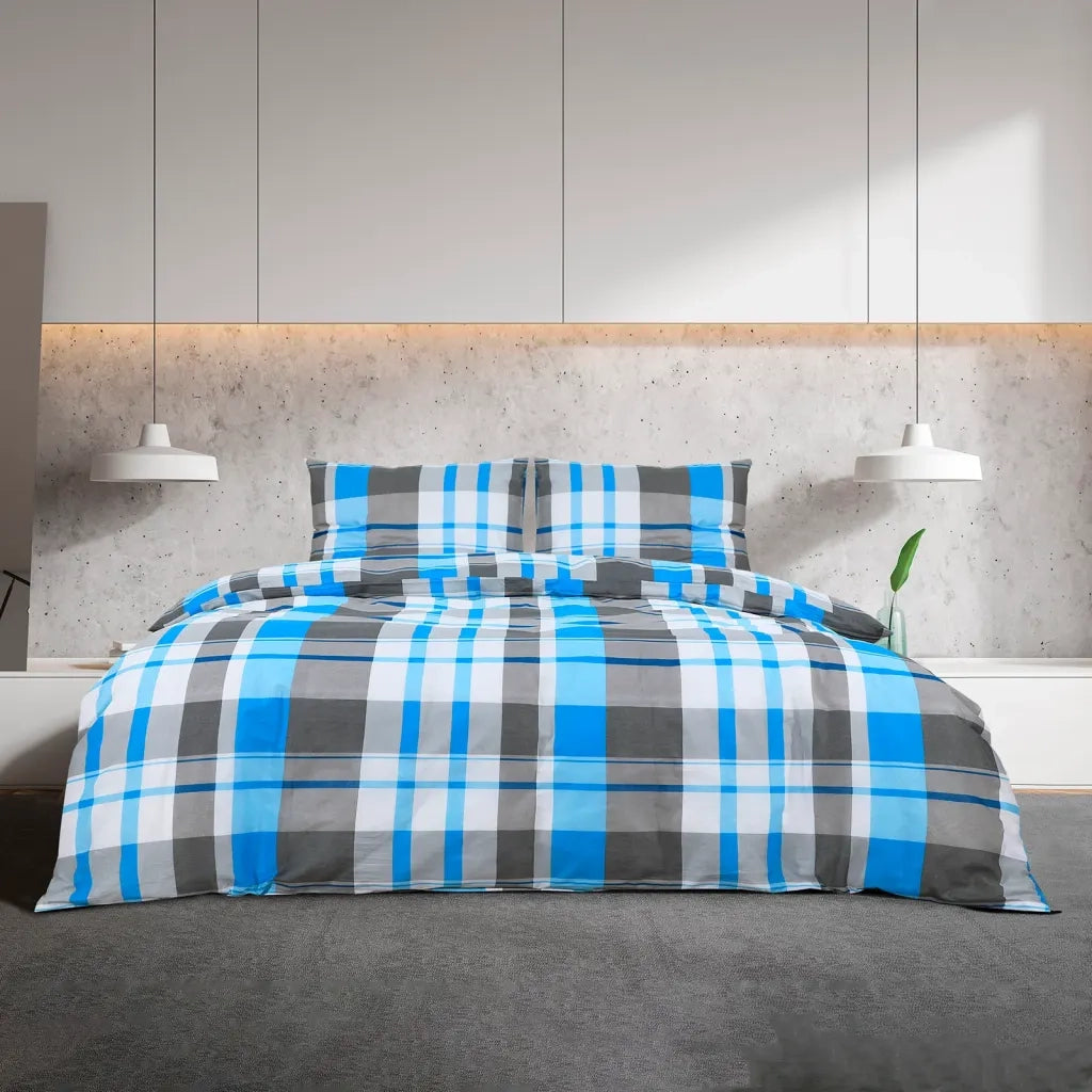 Set Copripiumino Blu e Grigio 200x200 cm in Cotone 136075