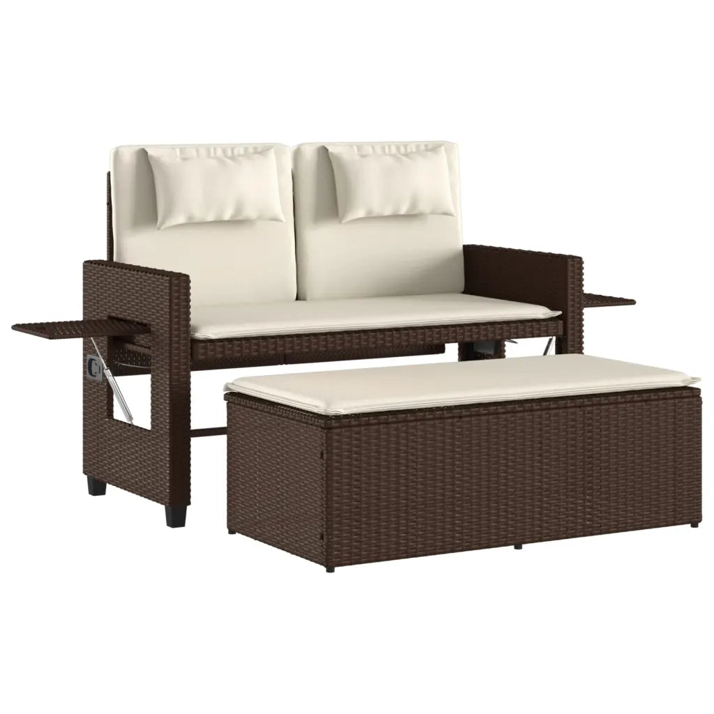 Panca Reclinabile da Giardino con Cuscini-Sgabello-Sedia da esterno Marrone in Polyrattan 781114