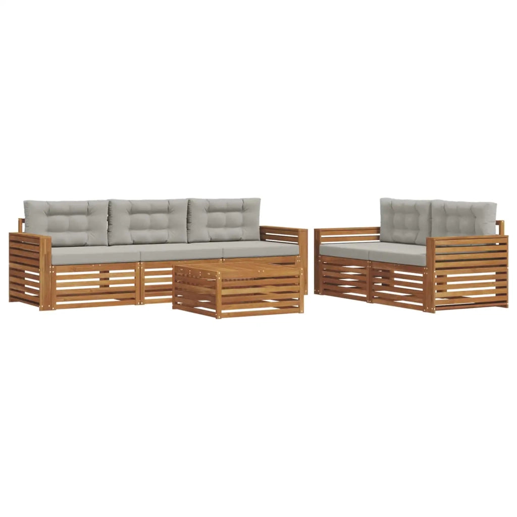 Set di divani da esterno 6 pcs Grigio Naturale e Chiaro