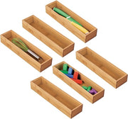 Set di 6 scatole di conservazione per la cucina – cassettiera rettangolare in bambù – organizzatore di cassetti ripiegabile per utensili e accessori da cucina – colori naturali