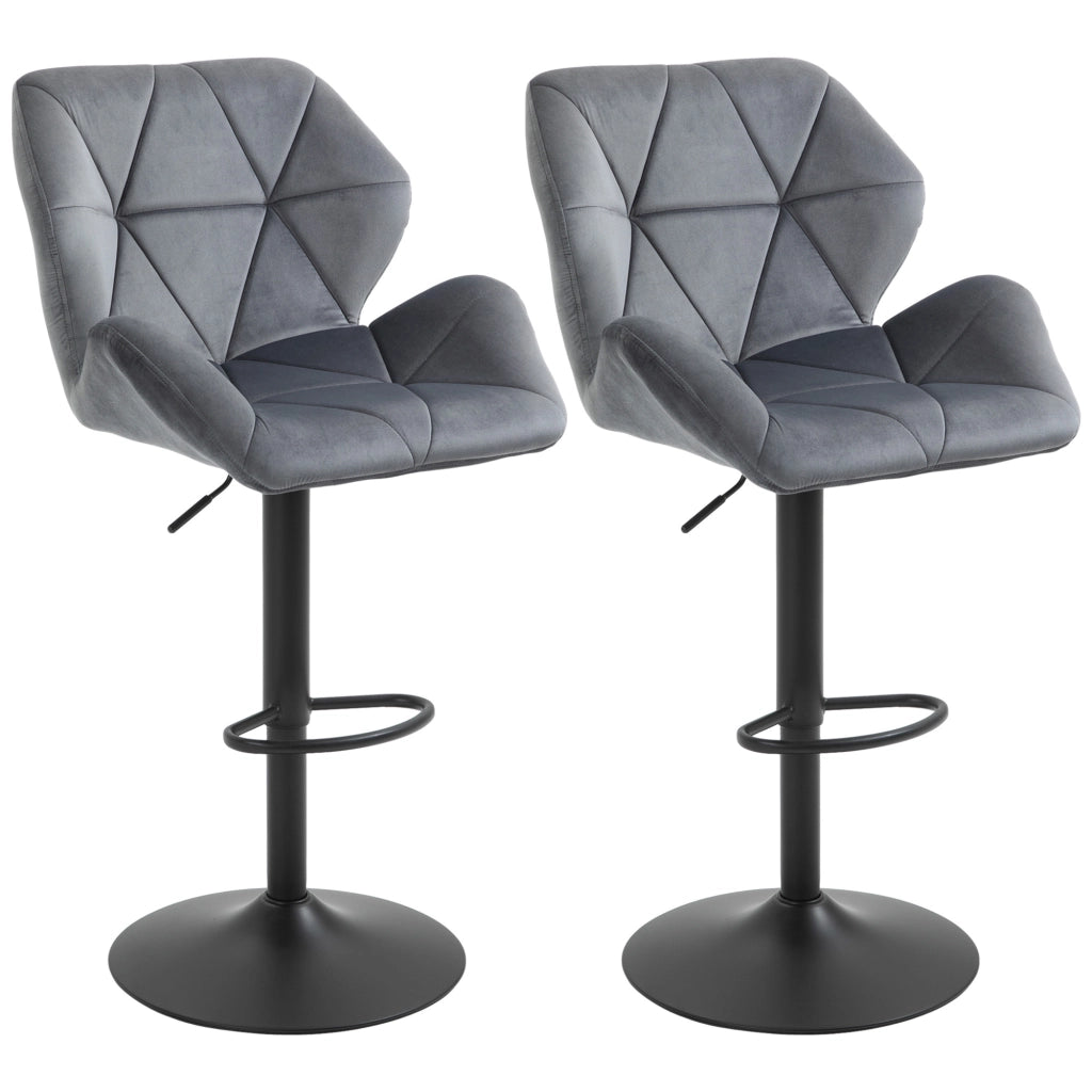 Sgabello da Bar Imbottito 2 Pezzi ¨C Minimal ¨C Grigio Tessuto Velluto Metallico