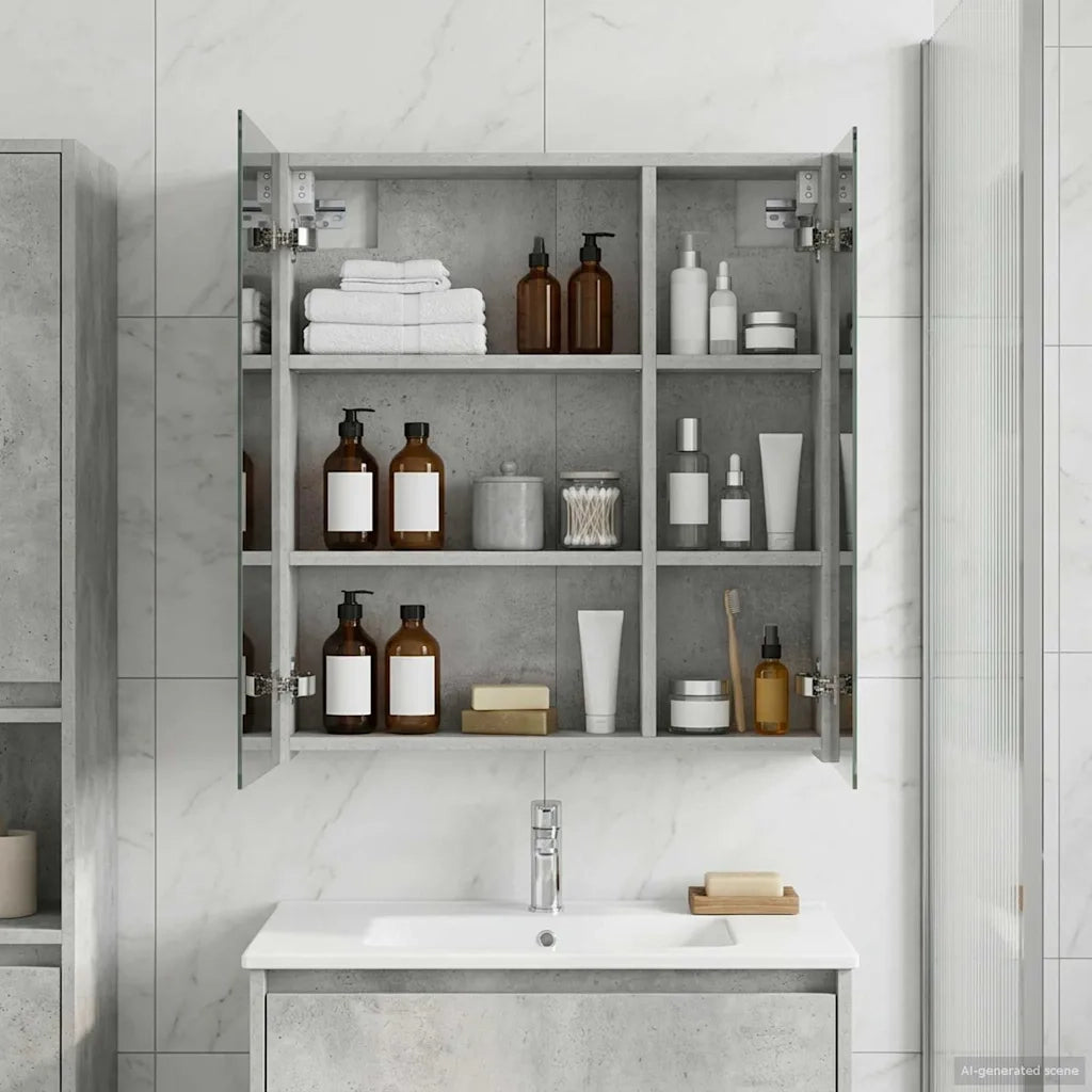 Mobiletto per specchio da bagno con lo scaffale Grigio cemento 889058