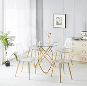 Set da pranzo con 4 sedie in velluto e gambe dorate