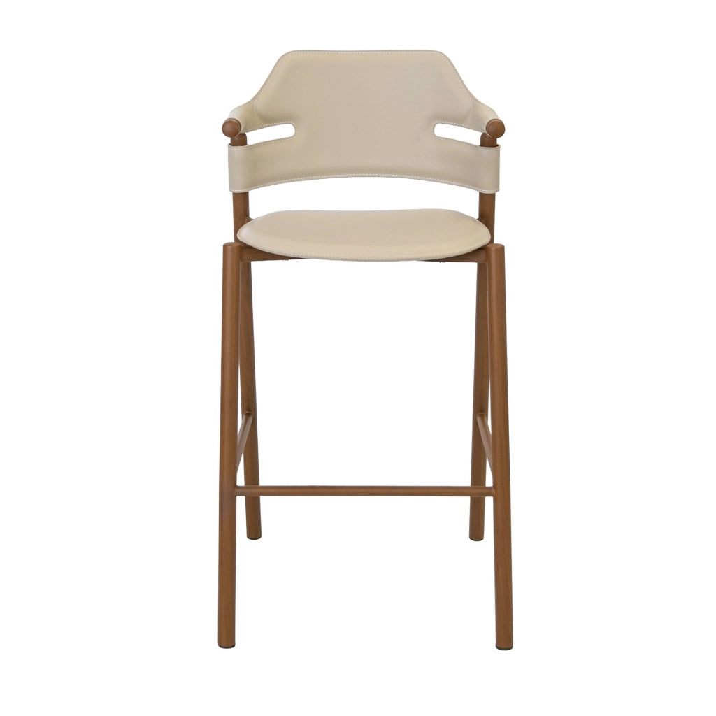 Sgabello in pelle rigenerata color sabbia