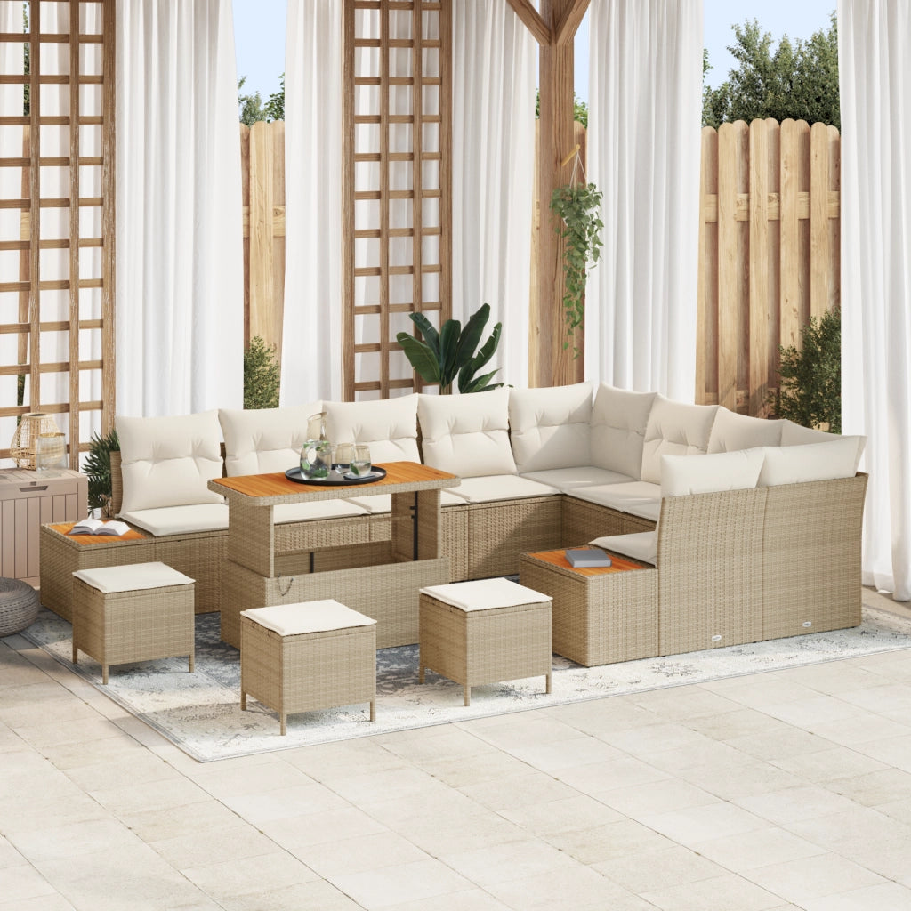 Set Divano da Giardino vitaXL da 13 Pezzi con Cuscini in Rattan Polipropilene Beige