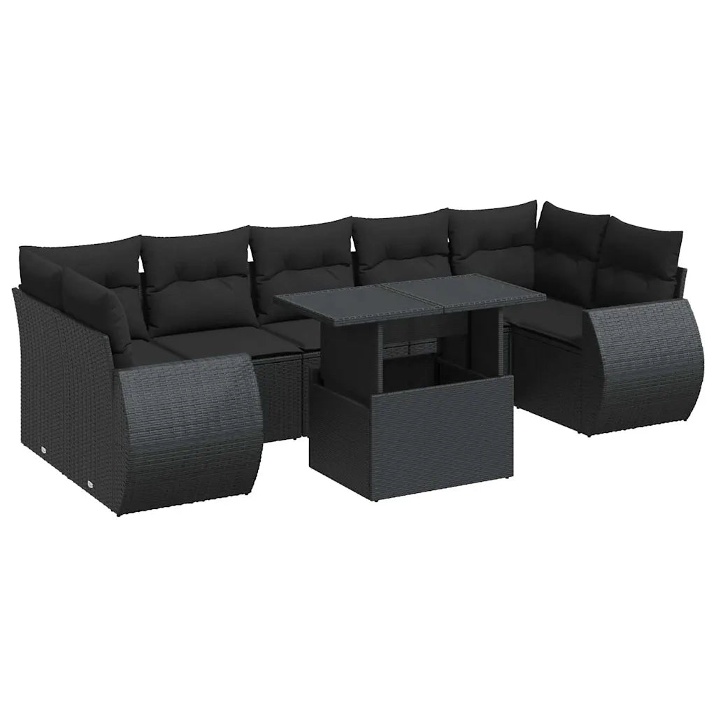Set Divani da Giardino con Cuscini 8 pz Nero in Polyrattan 3326596