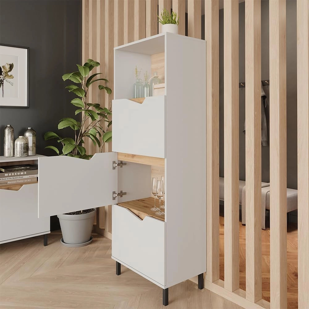 Credenza Marelle, Bianco/Artisan, 60 x 169.5 cm con 4 scomparti, per la conservazione di abbigliamento e oggetti per la casa