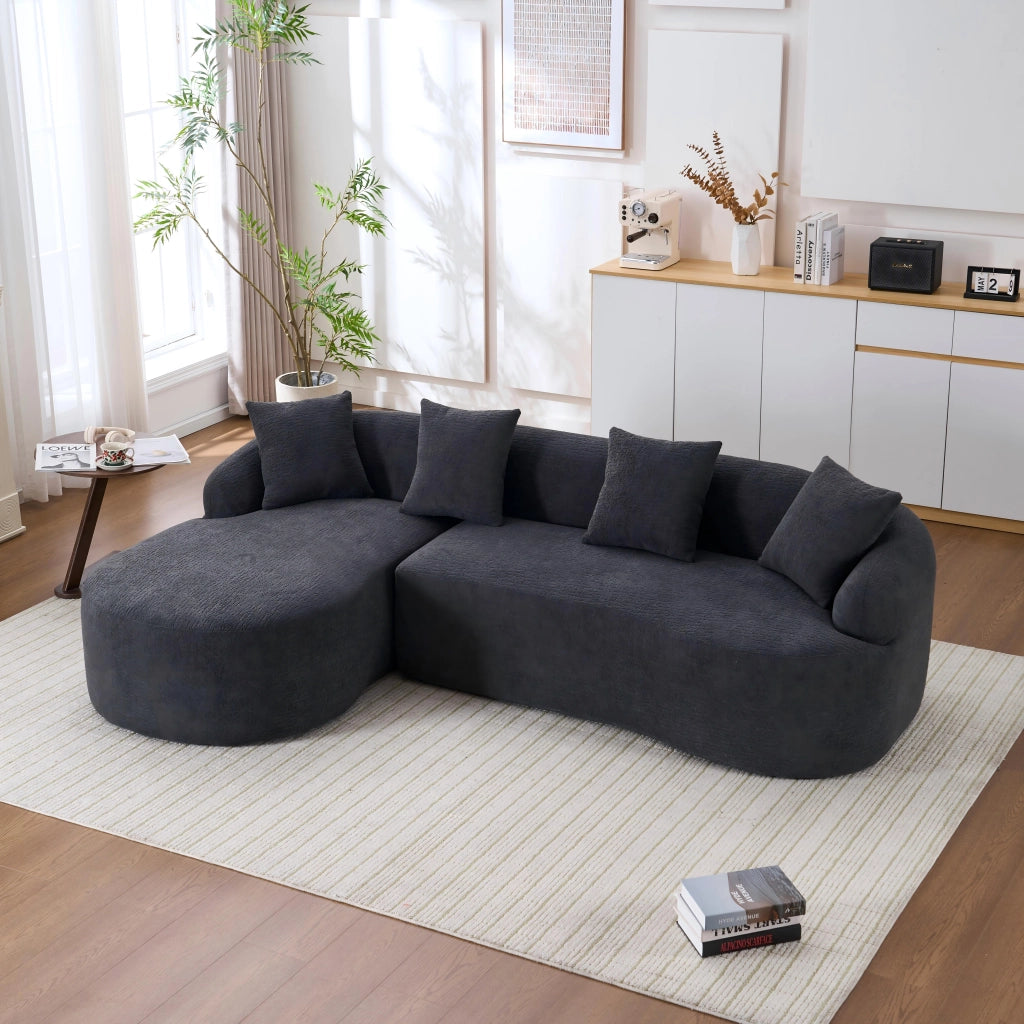 Divano angolare modulare curvo con chaise longue sinistra in chenille senza montaggio grigio scuro 243 × 150 × 67 cm