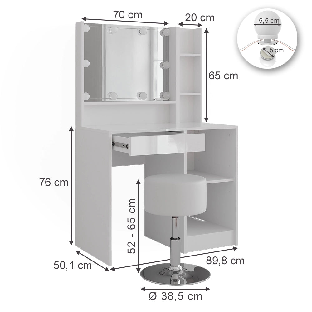 Vicco Tavolo da toeletta Bianco/bianco lucido 89.8 cm 5 parti