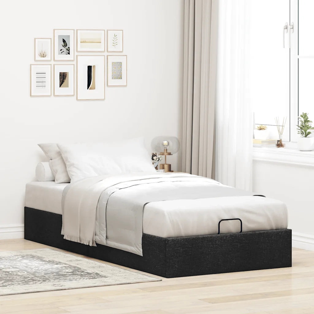 Letto singolo | Letto per adulti | Struttura Letto Pouf senza Materasso Nero 90x200 cm in Tessuto