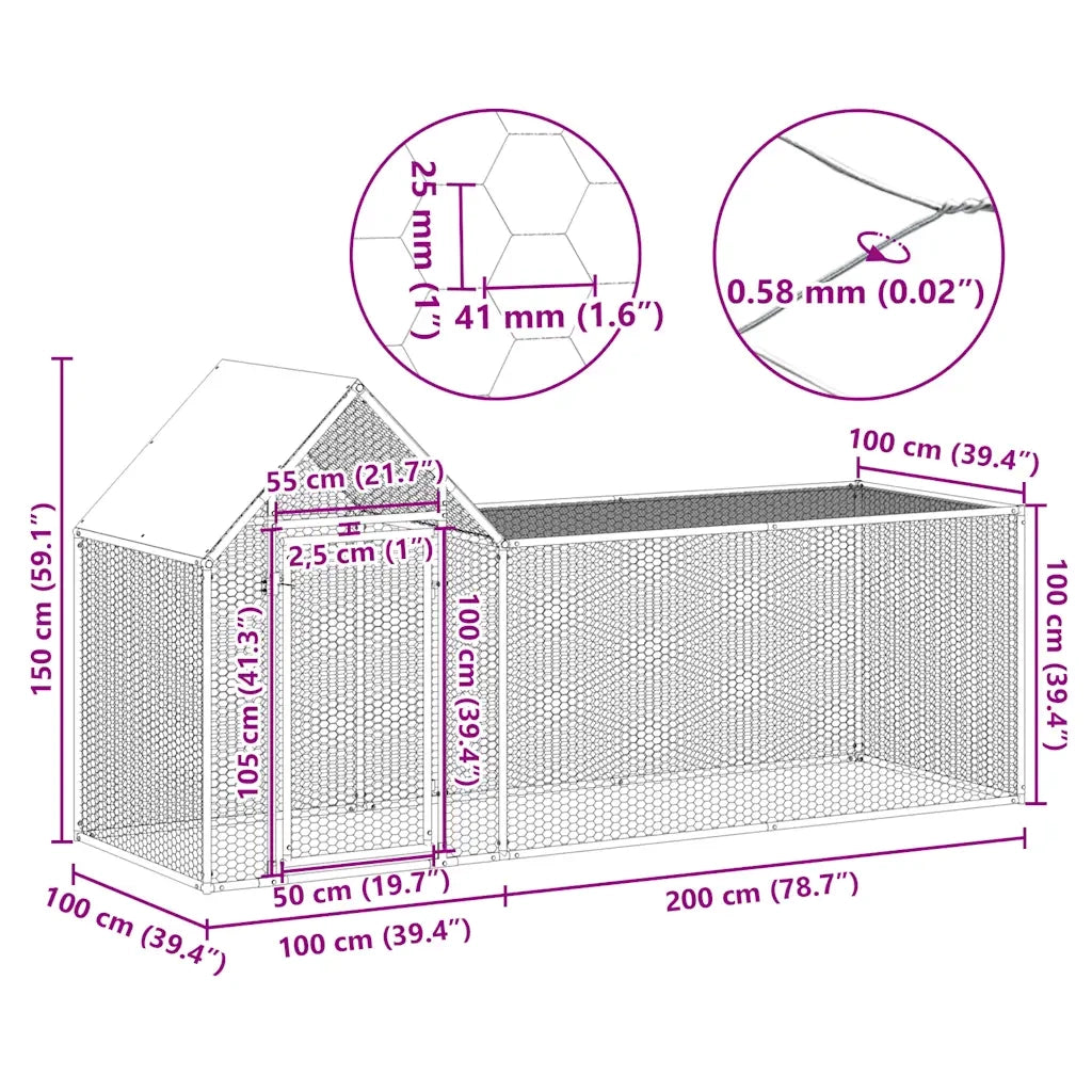Pollaio 3x1x1,5 m in Acciaio Zincato CFW6360730