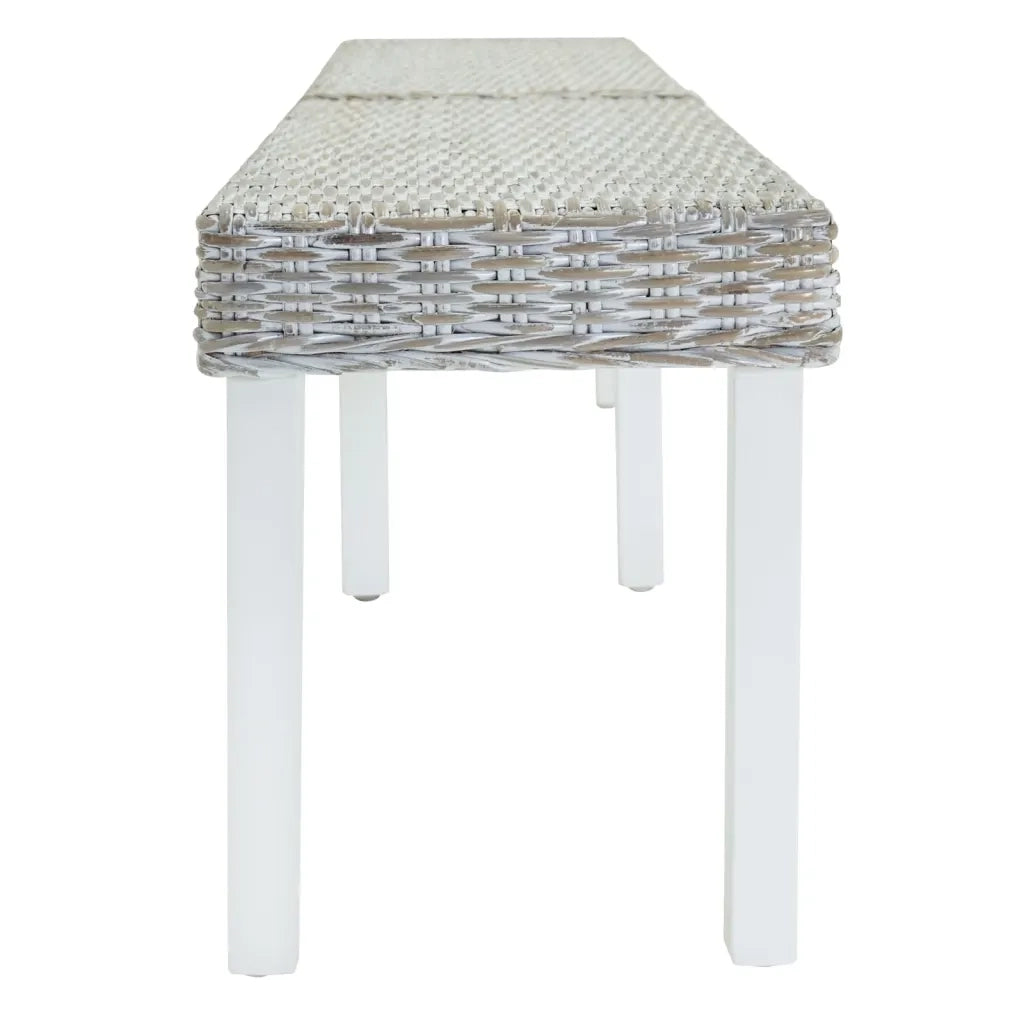 Panca-Sgabello Bianca 160x35x45 cm Rattan Kubu Naturale e Massello Mogano