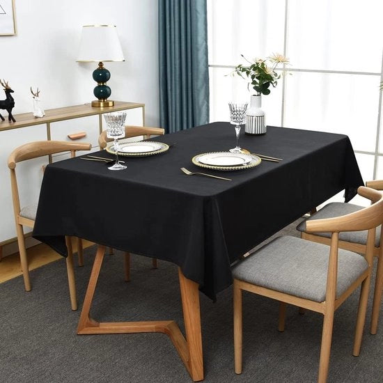 Tavolo con tovaglia in stile lino, nero, lavabile, cotone, quadrato, piccolo, nero, 135 x 135 cm