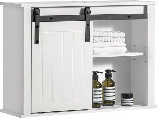 Cassa da Bagno - Armadio da Bagno - Cassetto da Appendere - Cassetto Alto con Porta Scorrevole - MDF - Bianco - 68 x 20 x 48 cm