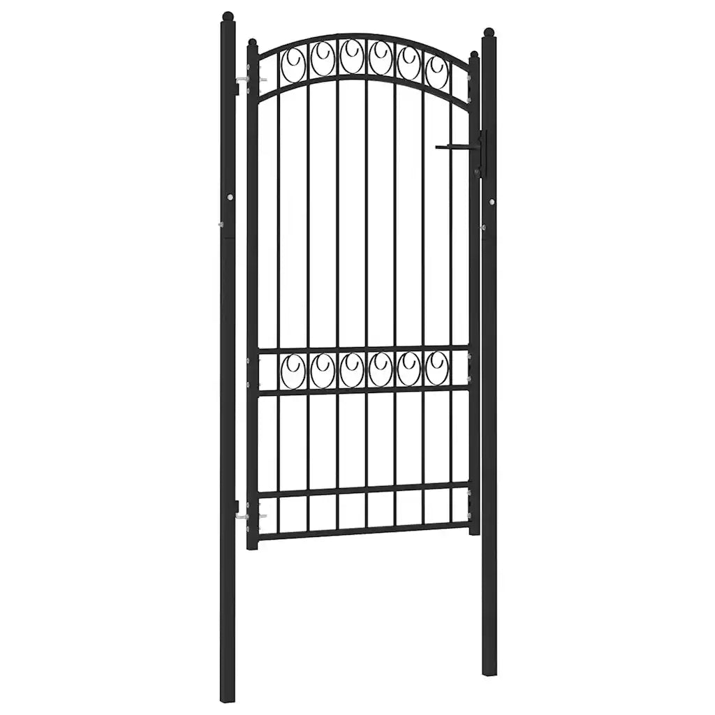 Cancello per recinzione Emmen con parte superiore ad arco in acciaio 100x123,5 cm Nero 146371