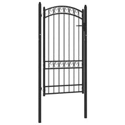Cancello per recinzione Emmen con parte superiore ad arco in acciaio 100x123,5 cm Nero 146371