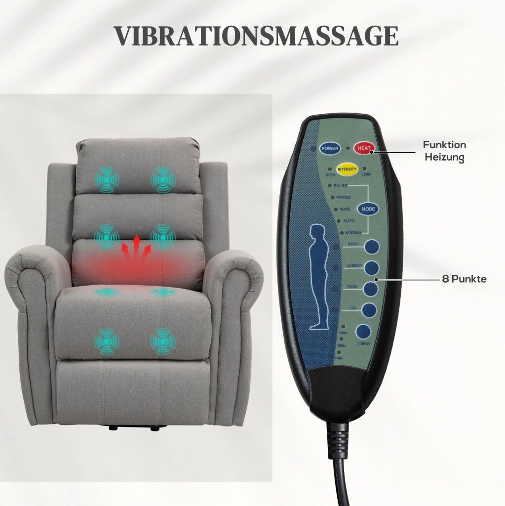 Poltrona relax elettrica con alzata, massaggio e calore grigio