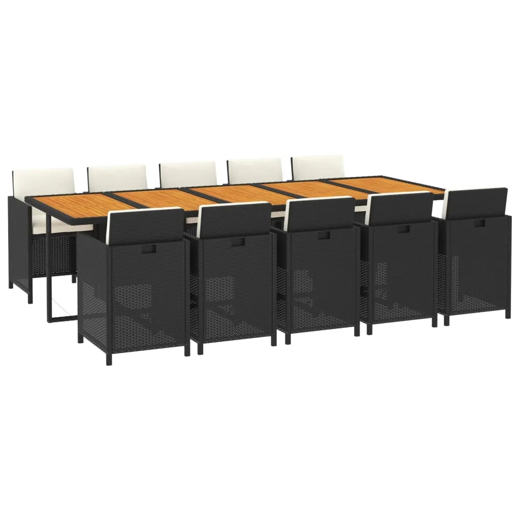 Set da Pranzo da Giardino 11 pz con Cuscini in Polyrattan Nero 3095599