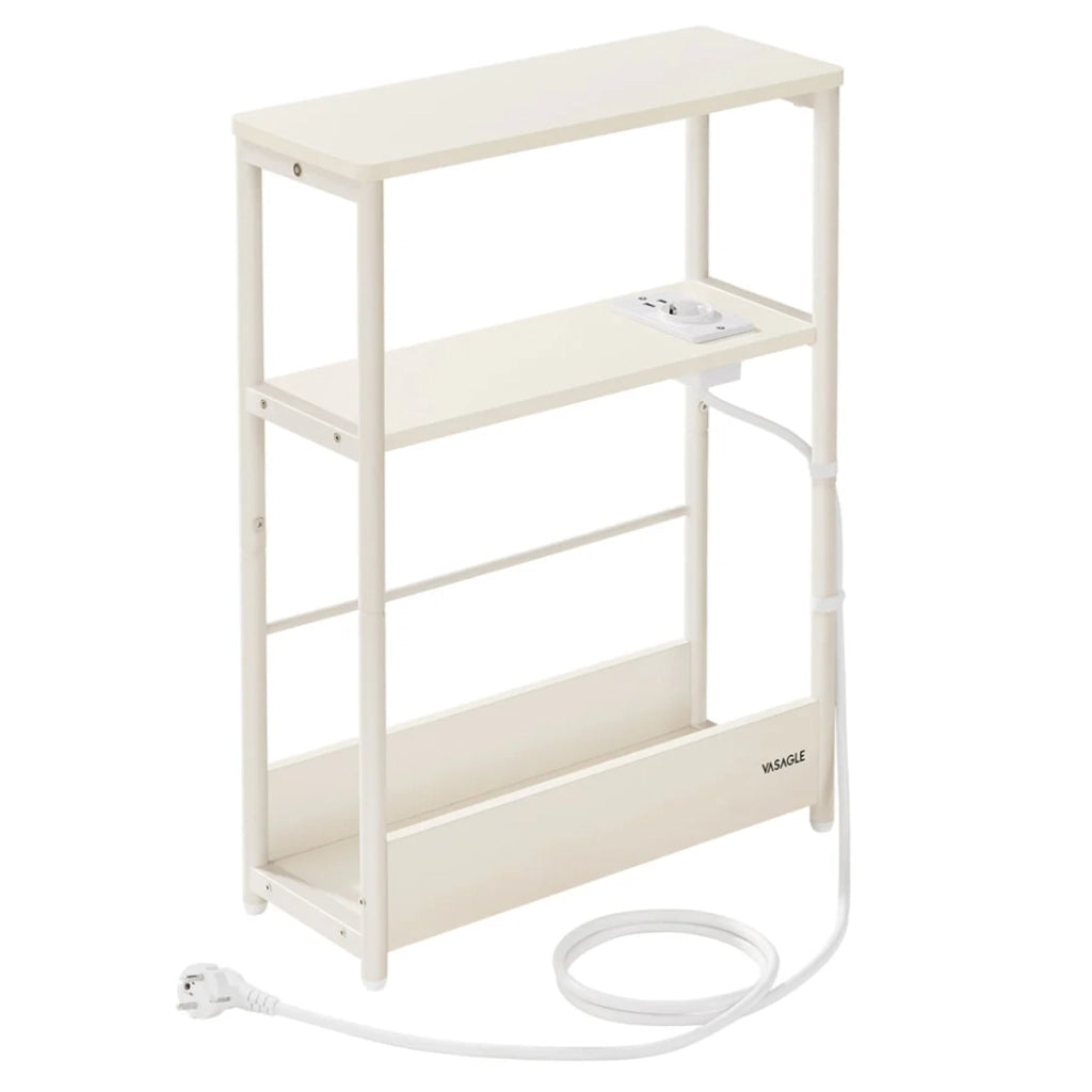 Tavolino sottile con multipresa comodino a 3 ripiani tavolino per piccoli spazi portariviste soggiorno camera da letto ufficio tavolini beige 12_0007559