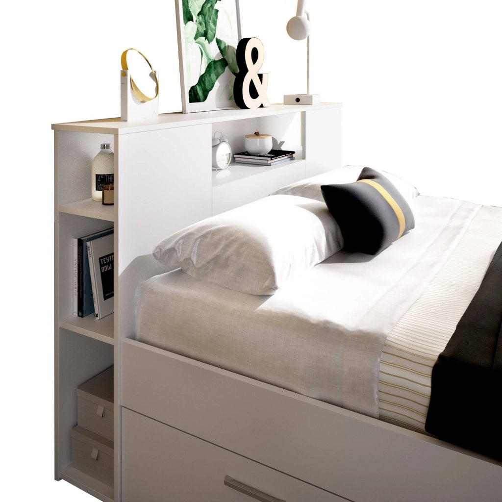 Letto alla francese Conching, Sommier per camera da letto, Giroletto per stanza, Struttura porta materasso, 150x219 h95 cm, Bianco