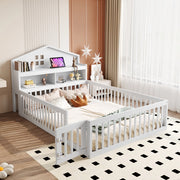 Letto per bambini 140x200 cm con sponde; porta e lavagna; bianco