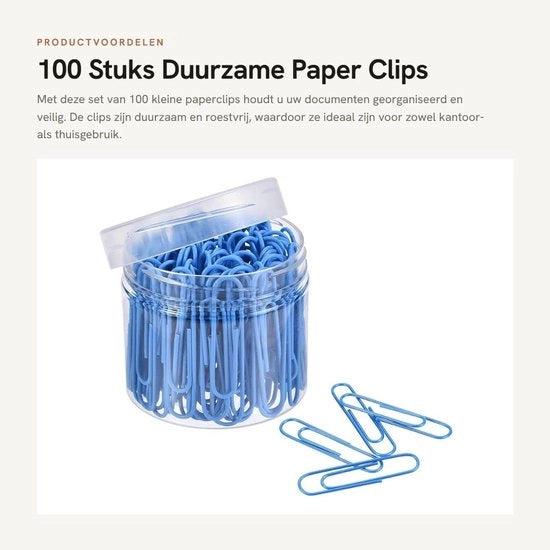 Clip per carta 100 pezzi - Clip per carta colorate - Acciaio inossidabile - Articoli da ufficio - Organizzazione - Dimensione 50mm - Articoli da ufficio