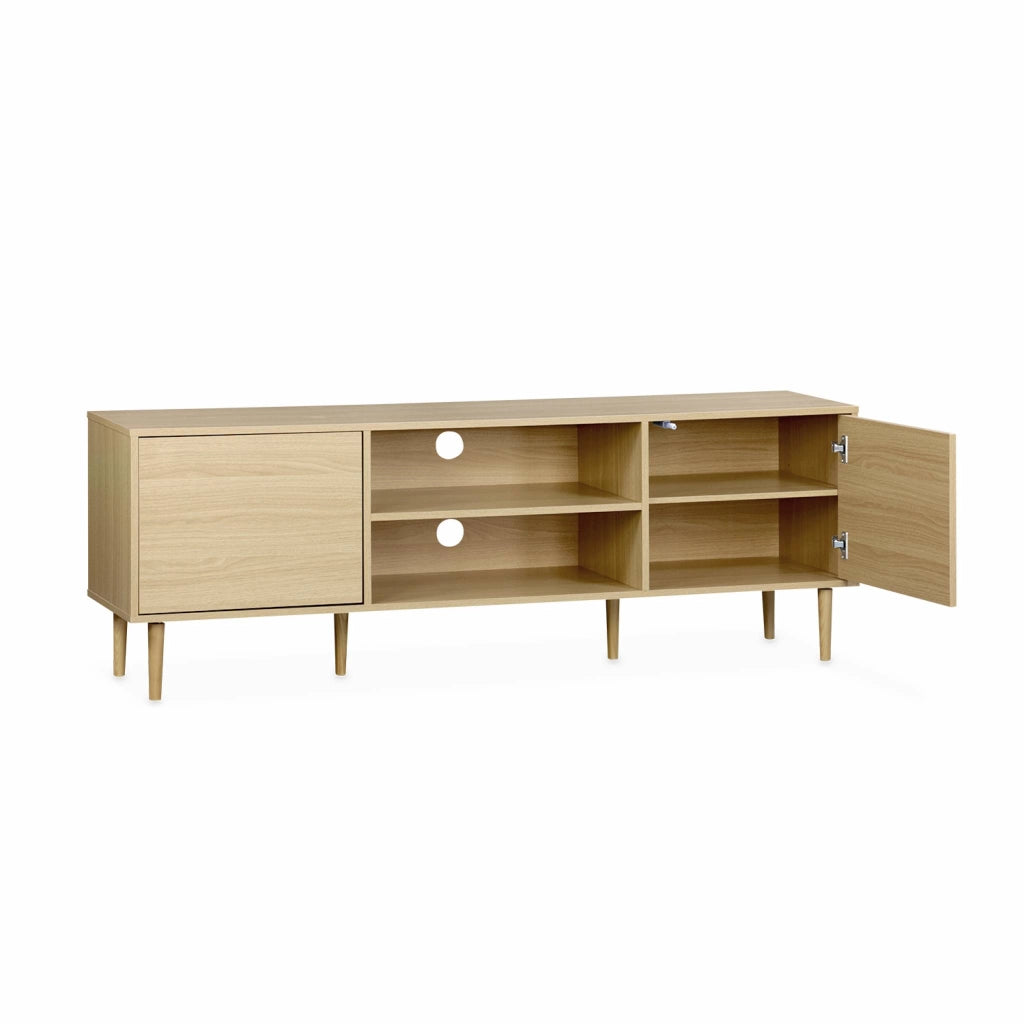 Mobile tv effetto legno, 3 ripiani e 2 ante, 160cm, marrone naturale