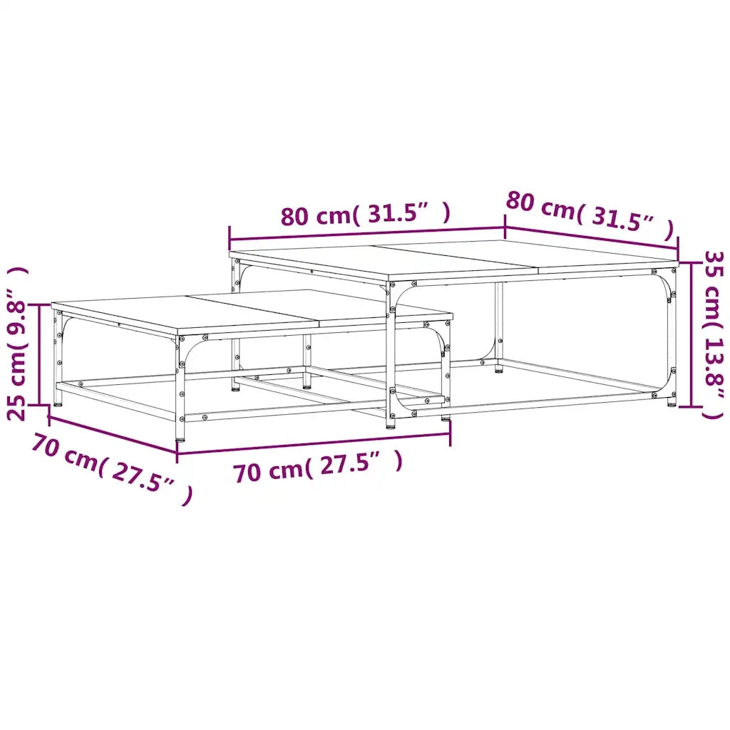 Tavolini Impilabili 2 pz Neri in Legno Multistrato