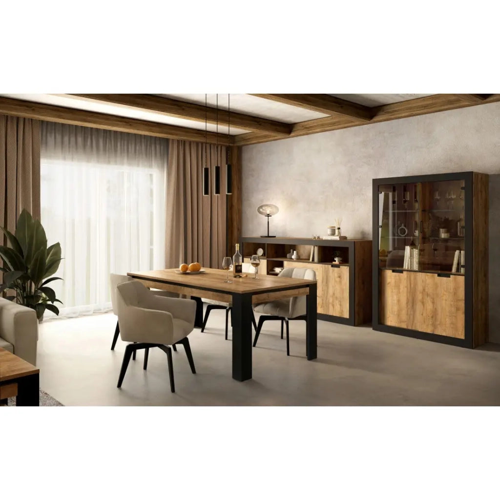 Tavolo da pranzo per 8 persone MEUNIER – Rovere & Nero Opaco, 195×77×100 cm