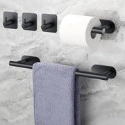 Imbottigliatore di Asciugamani per Bagno in Acciaio Inossidabile con 1 Orecchio per Tovaglia e 3 Spine Adesive - 40cm - Nero