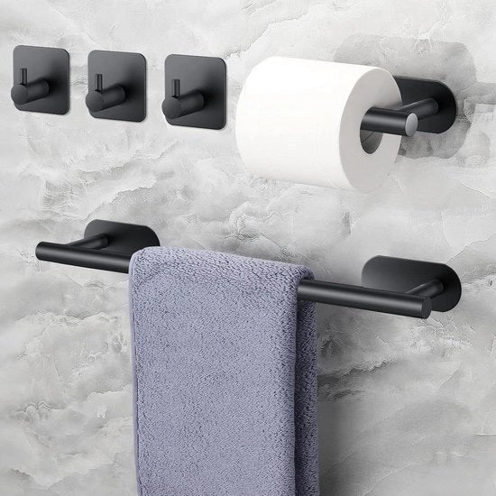 Imbottigliatore di Asciugamani per Bagno in Acciaio Inossidabile con 1 Orecchio per Tovaglia e 3 Spine Adesive - 40cm - Nero