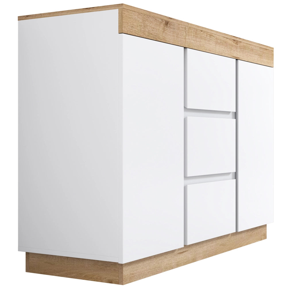 Comò classico bianco e rovere con 3 cassetti e 2 ante