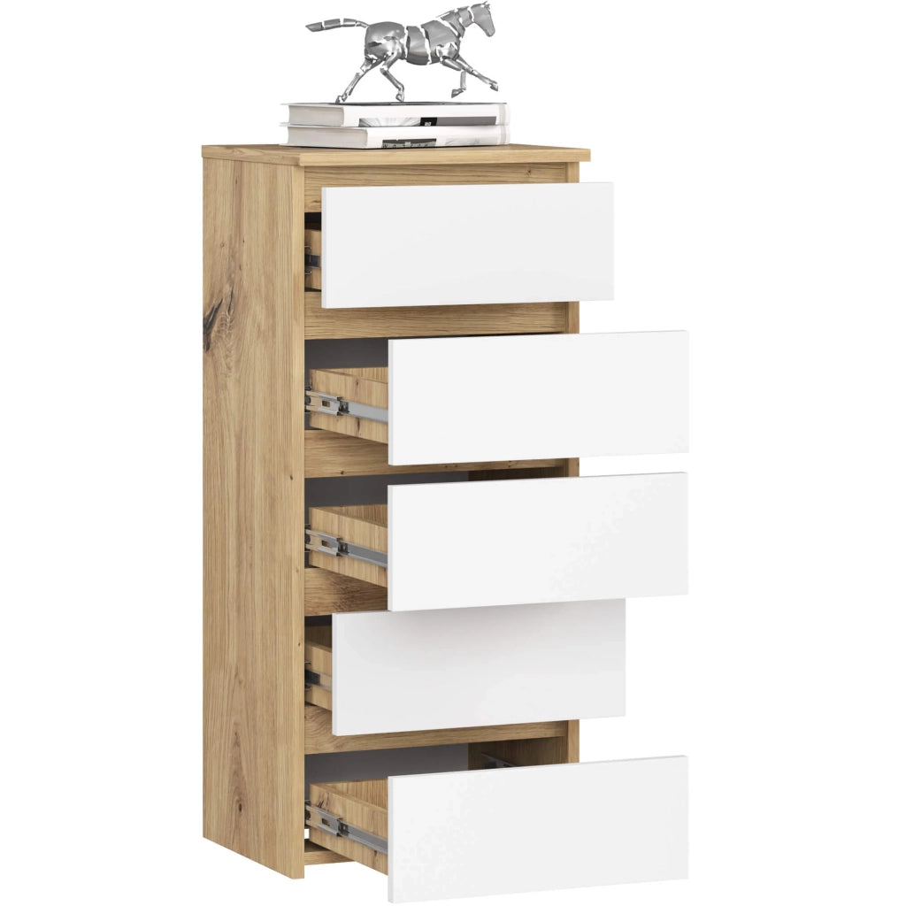 Cassettiera AKORD CL5 Cassettiera Quercia Artisan 40 cm 5 cassetti inserto frontale Bianco 40x35x92 cm