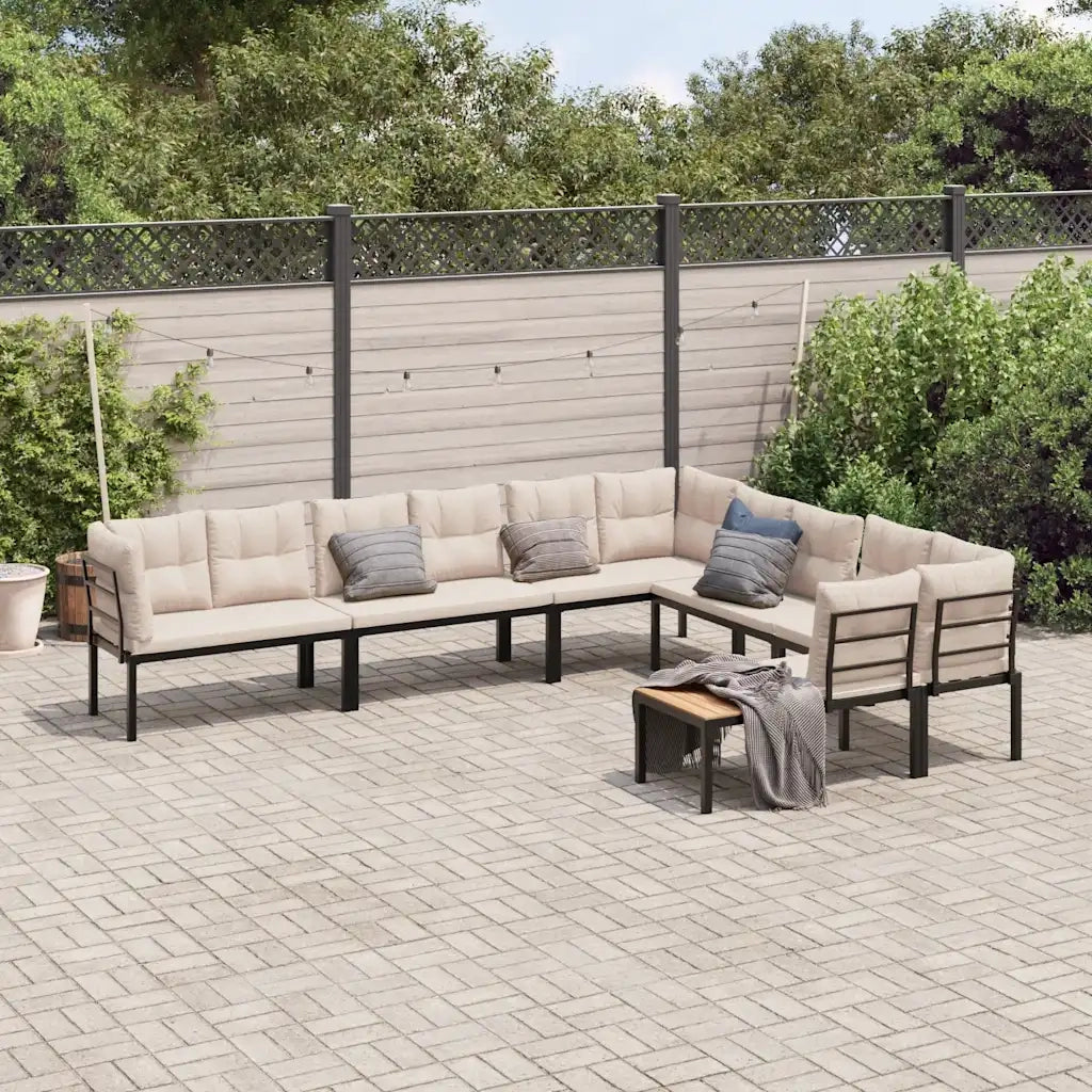 Divani Giardino con Cuscini 6pz Neri Acciaio Verniciato Polvere 3283657