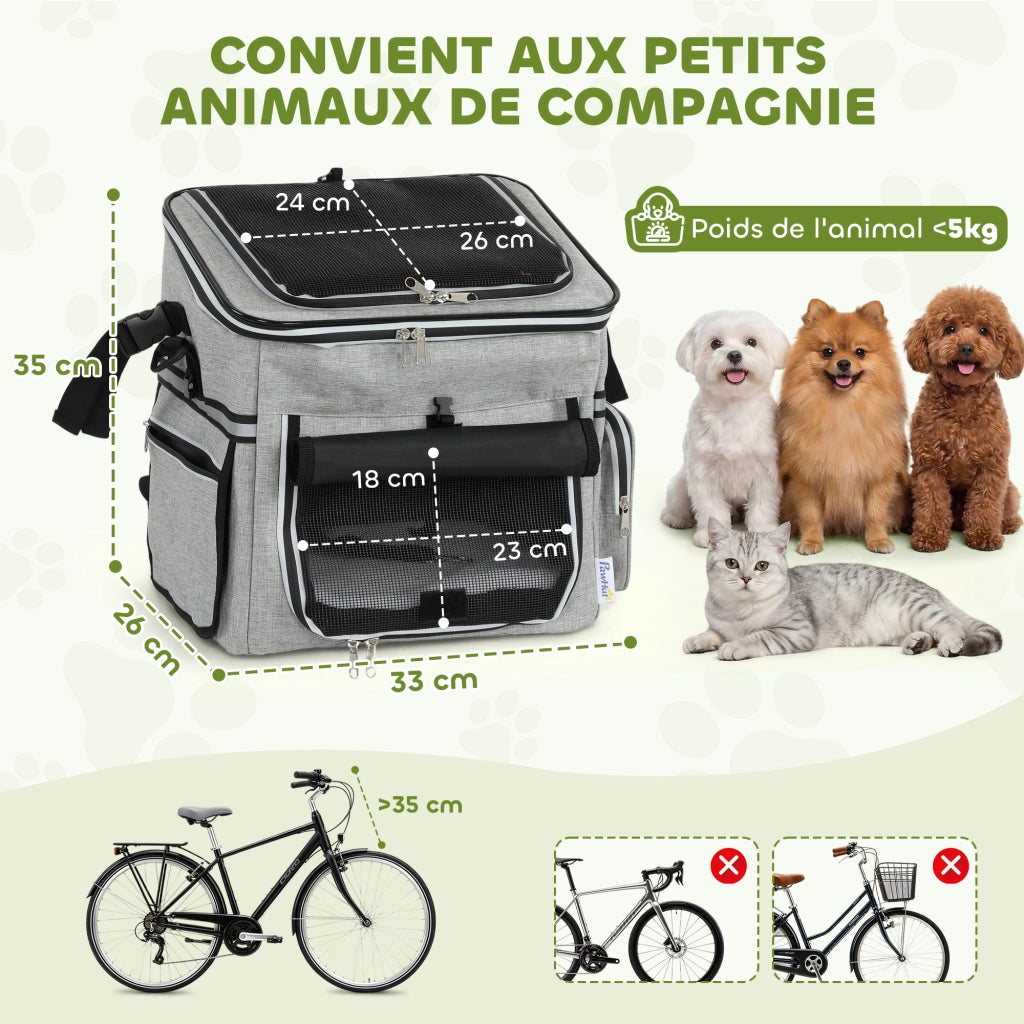 Trasportino per Cani e Gatti da Bicicletta ¨C zephmum ¨C 33x26x35 cm, Grigio
