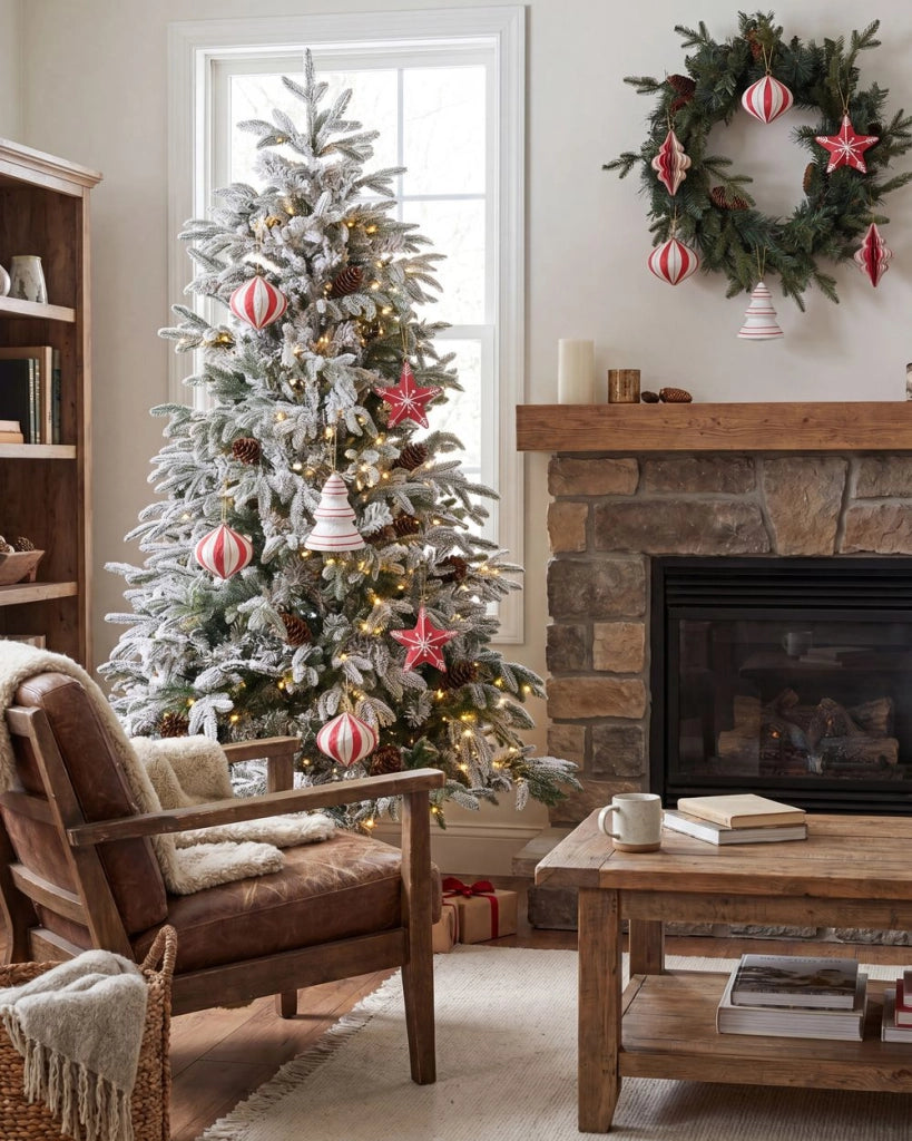 Set di 12 decorazioni natalizie per l'albero di Natale bianche e rosse  Decorazioni in cartapesta da appendere Decorazioni per Natale