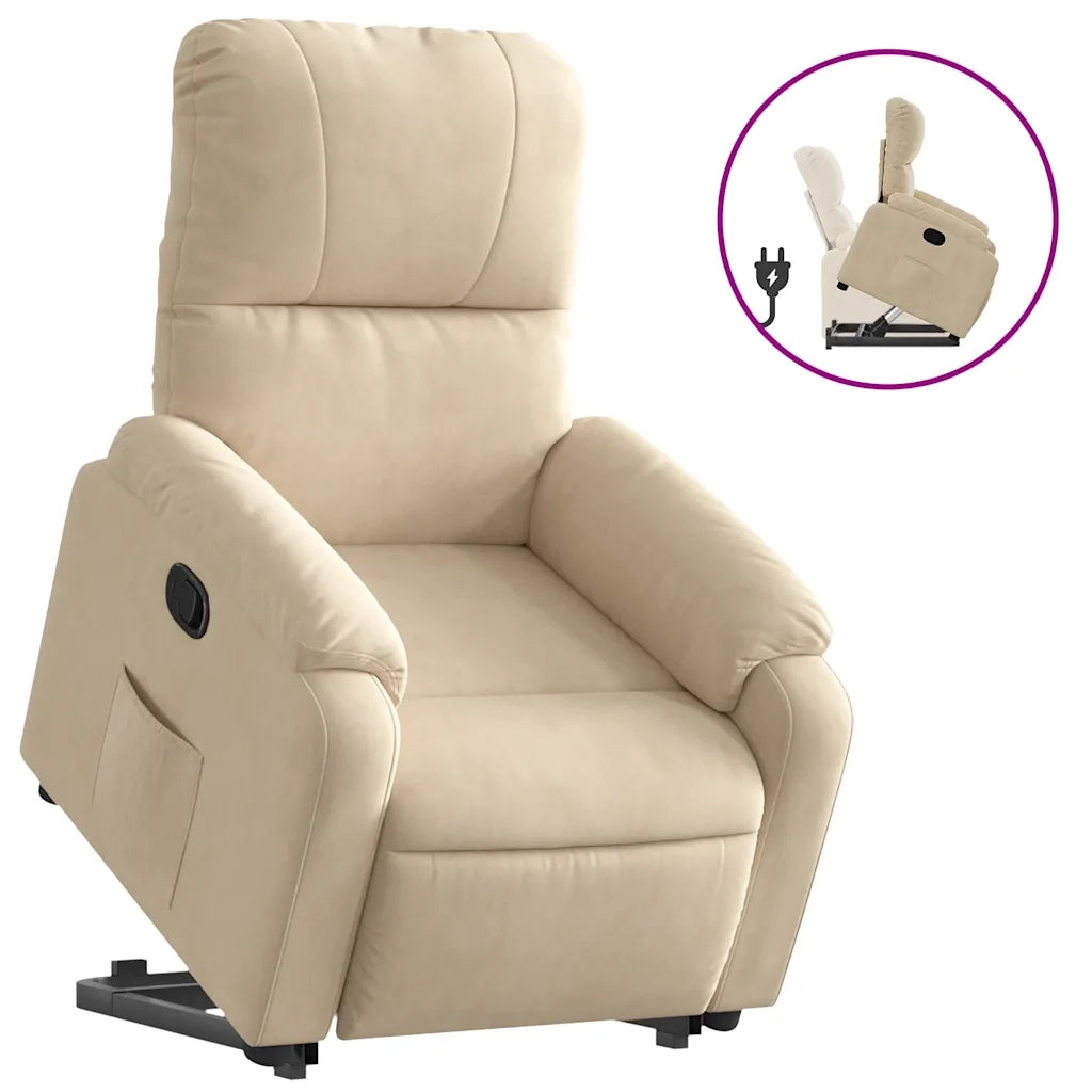 Poltrona | Sedia Relax Alzapersona Reclinabile Crema in Tessuto Microfibra