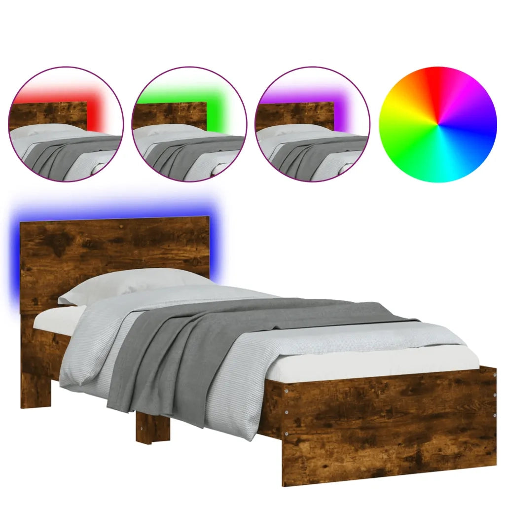 Giroletto con Testiera e LED Rovere Fumo 90x200 cm 838810