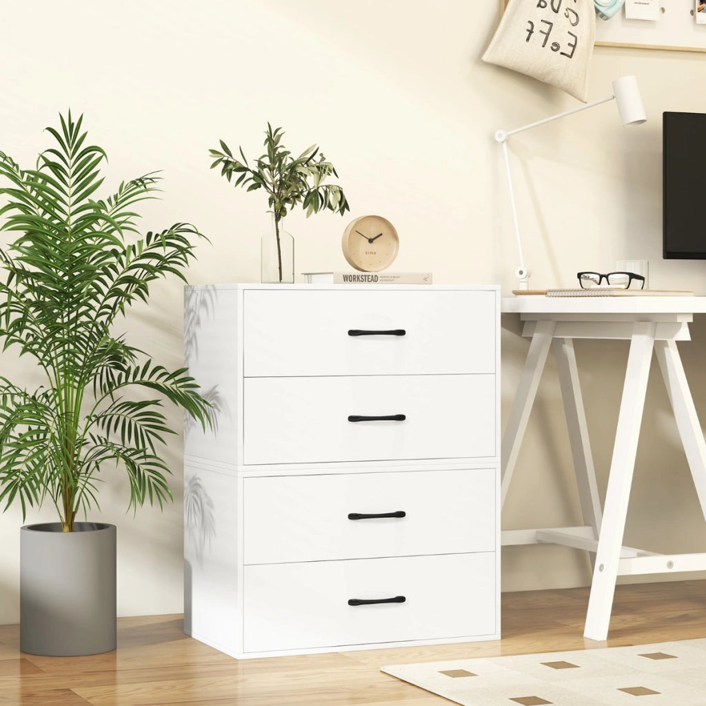 Organizzatore di stoccaggio impilabile con 2 cassetti, Mobile orizzontale con kit anti-ribaltamento per soggiorno Bianco