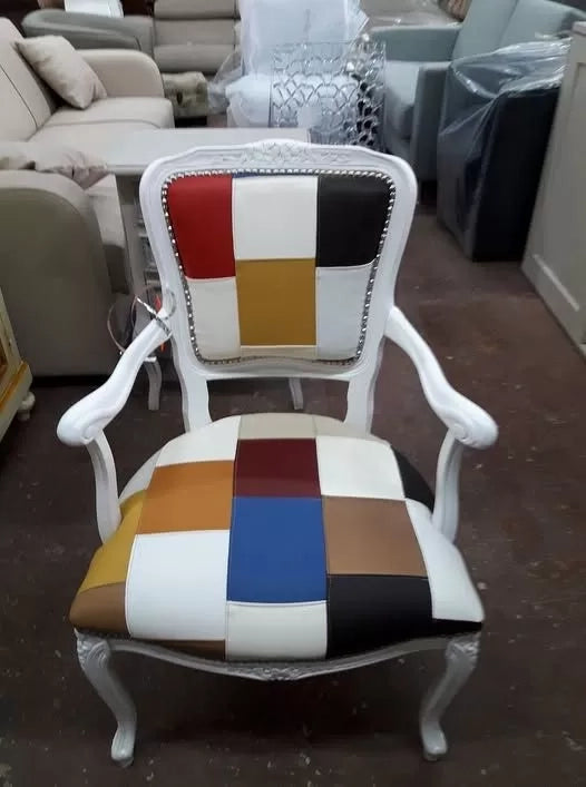 Poltrona parigina imbottita tessuto multicolore legno bianco 55x45x85 - Mobili 2G