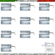 Contatti Magnetici Corrazzati in Alluminio 10 Pezzi Con Fori di Fissaggio x Porte Ferro Sensori Reed NC Sensibilità 20 mm Tensione Max 30 V 10 W Carico Resistivo 4 Fili 2 NC Allarme 2 Tamper Pr. IP65